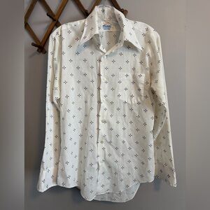 Vintage Mohawk White Geometric Print Button Down Shirt Size L